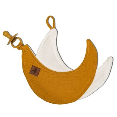 Hi Little One przytulanka doudou z zapachem mamy z zawieszką na smoczek BIO bawełna MOON Mustard Hi Little One przytulanka doudou z zapachem mamy z zawieszką na smoczek BIO bawełna MOON Mustard