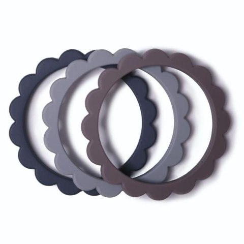 Mushie - 3 gryzaki silikonowe bransoletki FLOWER Dove Gray/Steel/Stone Mushie - 3 gryzaki silikonowe bransoletki FLOWER Dove Gray/Steel/Stone