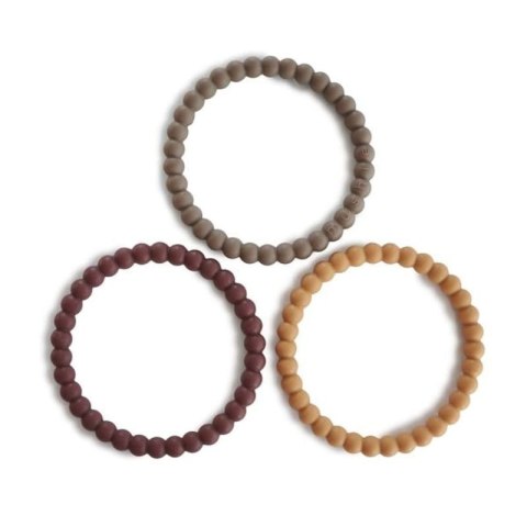 Mushie - 3 silikonowe bransoletki gryzaki PEARL Berry Marigold Khaki Mushie - 3 silikonowe bransoletki gryzaki PEARL Berry Marigold Khaki