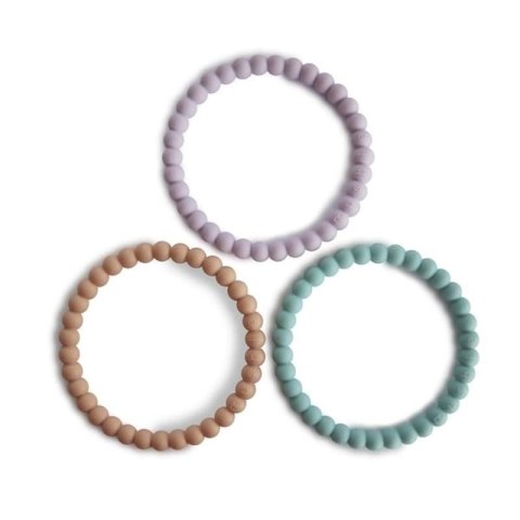 Mushie - 3 silikonowe bransoletki gryzaki PEARL Lilac Cyan Soft Peach Mushie - 3 silikonowe bransoletki gryzaki PEARL Lilac Cyan Soft Peach