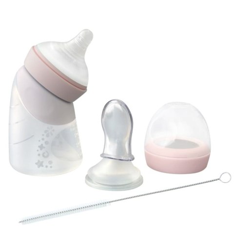 Marcus & Marcus silikonowa butelka antykolkowa dla Noworodka z łyżeczką 2w1 120 ml Pink Marcus & Marcus silikonowa butelka antykolkowa dla Noworodka z łyżeczką 2w1 120 ml Pink