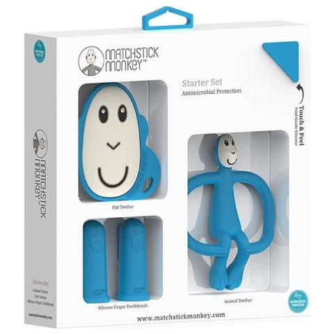 Matchstick Monkey zestaw do higieny jamy ustnej niemowlaka 4 szt Monkey Blue Matchstick Monkey zestaw do higieny jamy ustnej niemowlaka 4 szt Monkey Blue