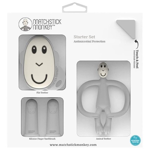 Matchstick Monkey zestaw do higieny jamy ustnej niemowlaka 4 szt Monkey Grey Matchstick Monkey zestaw do higieny jamy ustnej niemowlaka 4 szt Monkey Grey