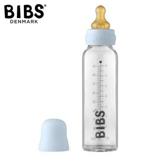 BIBS BUTELKA SZKLANA ze smoczkiem antykolkowym z kauczuku, pojemność 225 ml, BABY BLUE