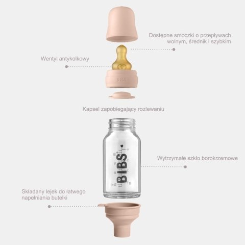 BIBS BABY GLASS BOTTLE IVORY Antykolkowa Butelka Szklana dla Noworodków 110 ml BIBS BABY GLASS BOTTLE IVORY Antykolkowa Butelka Szklana dla Noworodków 110 ml