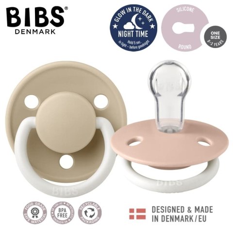 BIBS DE LUX 2-PACK BLUSH NIGHT & VANILLA NIGHT Smoczek uspokajający silikonowy ONE SIZE BIBS DE LUX 2-PACK BLUSH NIGHT & VANILLA NIGHT Smoczek uspokajający silikonowy ONE SIZE