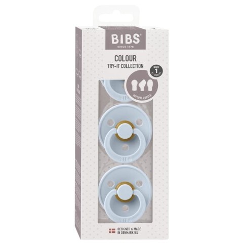 BIBS TRY-IT zestaw 3 szt smoczków niemowlęcych o różnych ustnikach BABY BLUE BIBS TRY-IT zestaw 3 szt smoczków niemowlęcych o różnych ustnikach BABY BLUE
