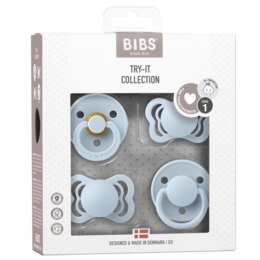 BIBS TRY-IT zestaw 4 szt smoczków niemowlęcych o różnych ustnikach BABY BLUE