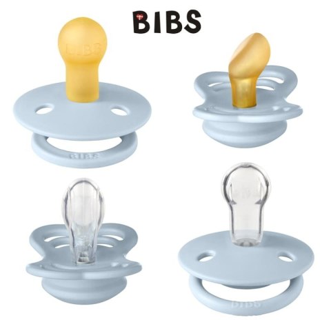 BIBS TRY-IT zestaw 4 szt smoczków niemowlęcych o różnych ustnikach BABY BLUE BIBS TRY-IT zestaw 4 szt smoczków niemowlęcych o różnych ustnikach BABY BLUE