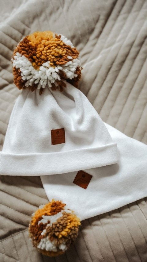 Hi Little One czapka zimowa niemowlęca ALPACA BOHO White/Brown M Pom Pom Hi Little One czapka zimowa niemowlęca ALPACA BOHO White/Brown M Pom Pom