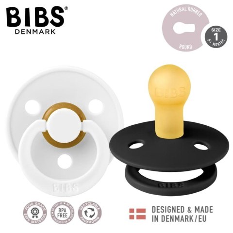 BIBS COLOUR 2-PACK BLACK & WHITE S Smoczek Uspokajający kauczuk Hevea BIBS COLOUR 2-PACK BLACK & WHITE S Smoczek Uspokajający kauczuk Hevea