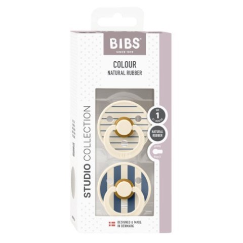 BIBS STUDIO COLOUR 2-PACK PIN IVORY & STEEL BLUE S Smoczek uspokajający kauczuk Hevea BIBS STUDIO COLOUR 2-PACK PIN IVORY & STEEL BLUE S Smoczek uspokajający kauczuk Hevea