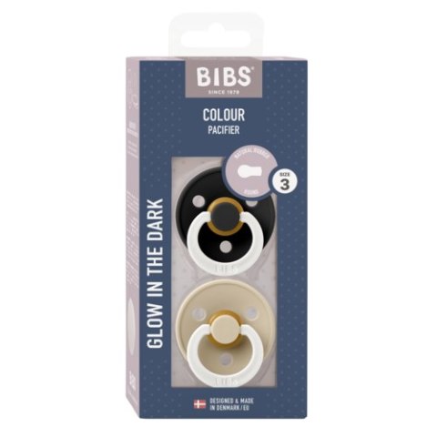 BIBS COLOUR 2-PACK BLACK NIGHT & VANILLA NIGHT L Smoczek Uspokajający kauczuk Hevea BIBS COLOUR 2-PACK BLACK NIGHT & VANILLA NIGHT L Smoczek Uspokajający kauczuk Hevea