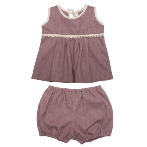 Hi Little One bluzeczka i bloomersy z lnu BOHO LEO Mauve roz M Pom Pom Hi Little One bluzeczka i bloomersy z lnu BOHO LEO Mauve roz M Pom Pom