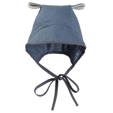 Hi Little One bonetka niemowlęca z daszkiem i uszkami BOHO LEO Blue roz S Pom Pom Hi Little One bonetka niemowlęca z daszkiem i uszkami BOHO LEO Blue roz S Pom Pom