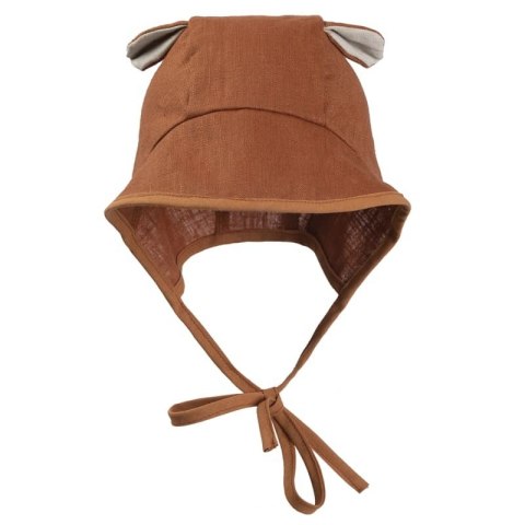 Hi Little One bonetka niemowlęca z daszkiem i uszkami BOHO LEO Cognac roz M Pom Pom Hi Little One bonetka niemowlęca z daszkiem i uszkami BOHO LEO Cognac roz M Pom Pom