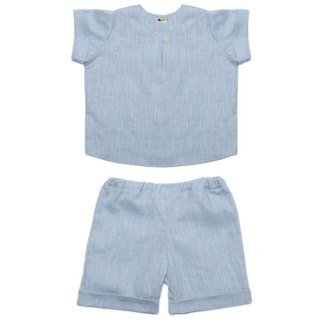 Hi Little One koszulka ze spodenkami z lnu BOHO LEO Light Blue roz M Pom Pom