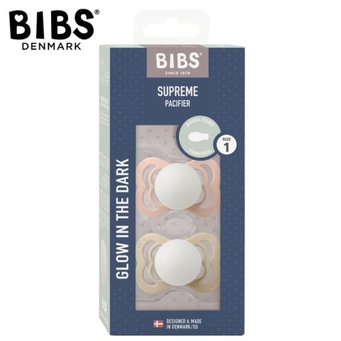 BIBS SUPREME 2-PACK BLUSH NIGHT & VANILLA NIGHT S Smoczek symetryczny kauczuk Hevea BIBS SUPREME 2-PACK BLUSH NIGHT & VANILLA NIGHT S Smoczek symetryczny kauczuk Hevea