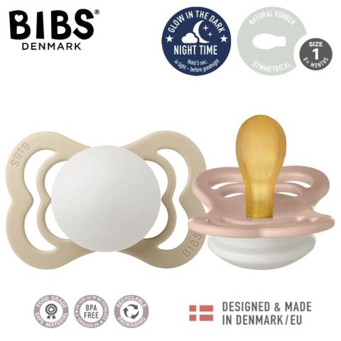 BIBS SUPREME 2-PACK BLUSH NIGHT & VANILLA NIGHT S Smoczek symetryczny kauczuk Hevea BIBS SUPREME 2-PACK BLUSH NIGHT & VANILLA NIGHT S Smoczek symetryczny kauczuk Hevea