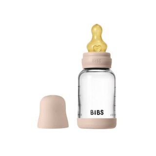 BIBS BUTELKA SZKLANA ze smoczkiem antykolkowym z kauczuku naturalnego, pojemność 120 ml, BLUSH