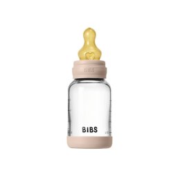 BIBS BUTELKA SZKLANA ze smoczkiem antykolkowym z kauczuku naturalnego, pojemność 120 ml, BLUSH