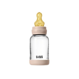 BIBS BUTELKA SZKLANA ze smoczkiem antykolkowym z kauczuku naturalnego, pojemność 120 ml, BLUSH