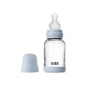 BIBS BUTELKA SZKLANA ze smoczkiem antykolkowym z silikonu medycznego, pojemność 120 ml, BABY BLUE