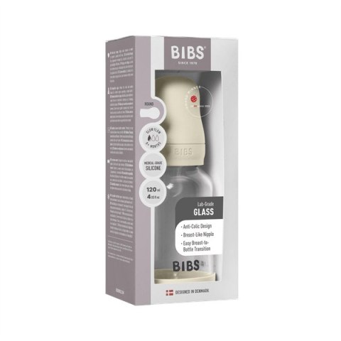 BIBS BUTELKA SZKLANA ze smoczkiem antykolkowym z silikonu medycznego, pojemność 120 ml, IVORY BIBS BUTELKA SZKLANA ze smoczkiem antykolkowym z silikonu medycznego, pojemność 120 ml, IVORY
