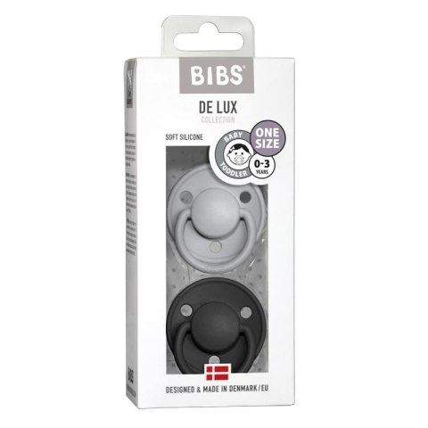 BIBS DE LUX 2-PACK CLOUD & BLACK Smoczek uspokajający silikonowy ONE SIZE BIBS DE LUX 2-PACK CLOUD & BLACK Smoczek uspokajający silikonowy ONE SIZE