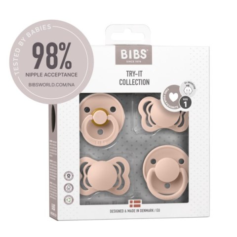 BIBS TRY-IT zestaw 4 szt smoczków niemowlęcych o różnych ustnikach BLUSH BIBS TRY-IT zestaw 4 szt smoczków niemowlęcych o różnych ustnikach BLUSH