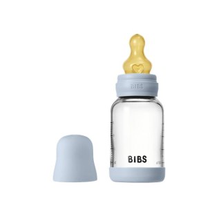 BIBS BUTELKA SZKLANA ze smoczkiem antykolkowym z kauczuku naturalnego, pojemność 120 ml, BABY BLUE