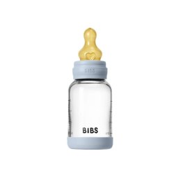 BIBS BUTELKA SZKLANA ze smoczkiem antykolkowym z kauczuku naturalnego, pojemność 120 ml, BABY BLUE