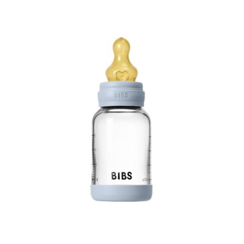 BIBS BUTELKA SZKLANA ze smoczkiem antykolkowym z kauczuku naturalnego, pojemność 120 ml, BABY BLUE BIBS BUTELKA SZKLANA ze smoczkiem antykolkowym z kauczuku naturalnego, pojemność 120 ml, BABY BLUE