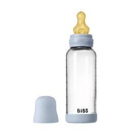 BIBS BUTELKA SZKLANA ze smoczkiem antykolkowym z kauczuku naturalnego, pojemność 240 ml, BABY BLUE