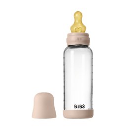 BIBS BUTELKA SZKLANA ze smoczkiem antykolkowym z kauczuku naturalnego, pojemność 240 ml, BLUSH