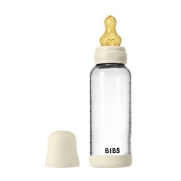 BIBS BUTELKA SZKLANA ze smoczkiem antykolkowym z kauczuku naturalnego, pojemność 240 ml, IVORY
