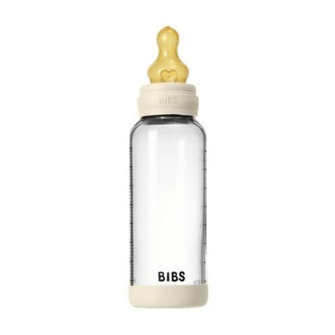 BIBS BUTELKA SZKLANA ze smoczkiem antykolkowym z kauczuku naturalnego, pojemność 240 ml, IVORY BIBS BUTELKA SZKLANA ze smoczkiem antykolkowym z kauczuku naturalnego, pojemność 240 ml, IVORY