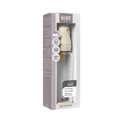 BIBS BUTELKA SZKLANA ze smoczkiem antykolkowym z kauczuku naturalnego, pojemność 240 ml, IVORY BIBS BUTELKA SZKLANA ze smoczkiem antykolkowym z kauczuku naturalnego, pojemność 240 ml, IVORY