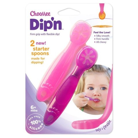 ChooMee Flexi Dip Pink & Purple 2 PACK Intuicyjna łyżeczka silikonowa niekapek do nauki jedzenia ChooMee Flexi Dip Pink & Purple 2 PACK Intuicyjna łyżeczka silikonowa niekapek do nauki jedzenia