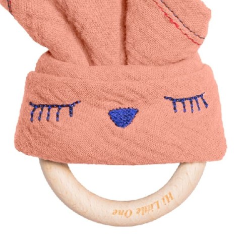 Hi Little One - Przytulanka dou dou z gryzakiem SLEEPY BUNNY z organicznej BIO bawełny Salmon Hi Little One - Przytulanka dou dou z gryzakiem SLEEPY BUNNY z organicznej BIO bawełny Salmon