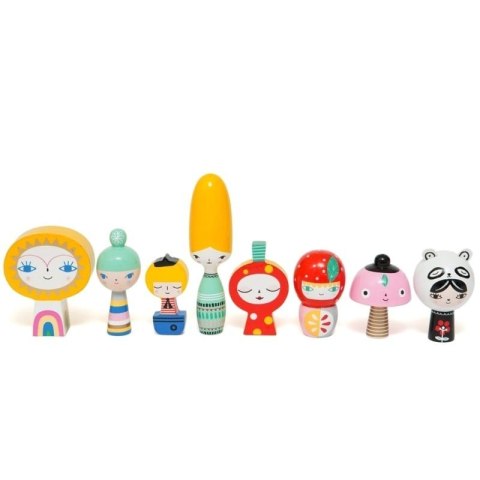 Petit Monkey - Mr Sun & Friends klocki lalki drewniane 8 szt. Petit Monkey - Mr Sun & Friends klocki lalki drewniane 8 szt.