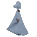 Hi Little One pieluszka, przytulanka doudou z zawieszką na smoczek BIO muślin HEART Baby Blue Hi Little One pieluszka, przytulanka doudou z zawieszką na smoczek BIO muślin HEART Baby Blue