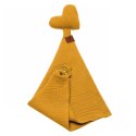 Hi Little One pieluszka, przytulanka doudou z zawieszką na smoczek BIO muślin HEART Mustard Hi Little One pieluszka, przytulanka doudou z zawieszką na smoczek BIO muślin HEART Mustard
