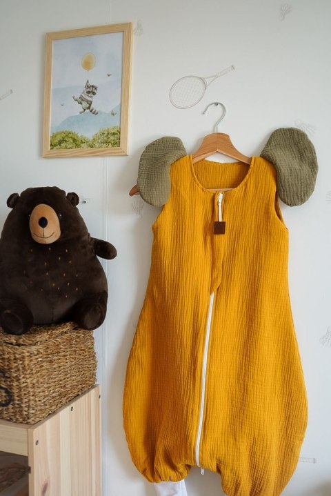 Hi Little One śpiworek do spania z nogawkami dla Niemowlaka TOG 1,0 BIO muślin ELEPHANT Mustard/Green Hunter roz S Hi Little One śpiworek do spania z nogawkami dla Niemowlaka TOG 1,0 BIO muślin ELEPHANT Mustard/Green Hunter roz S