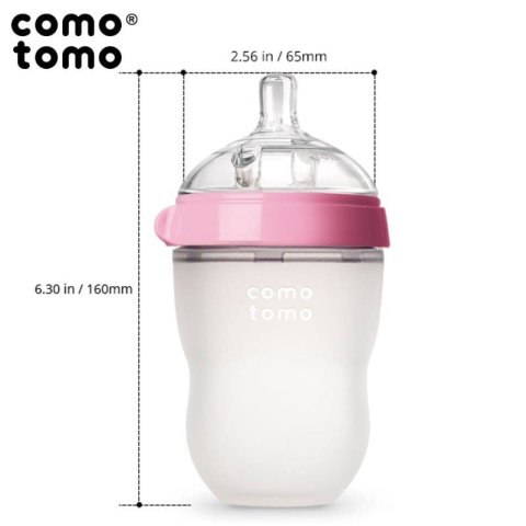 COMOTOMO - 2 antykolkowe butelki silikonowe MOM'S BREAST 250 ml Pink BABY COMOTOMO - 2 antykolkowe butelki silikonowe MOM'S BREAST 250 ml Pink BABY