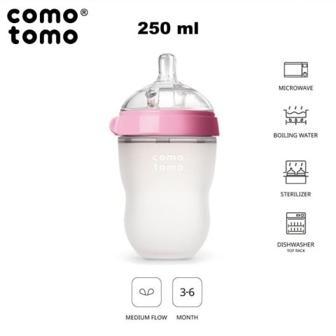 COMOTOMO - 2 antykolkowe butelki silikonowe MOM'S BREAST 250 ml Pink BABY COMOTOMO - 2 antykolkowe butelki silikonowe MOM'S BREAST 250 ml Pink BABY