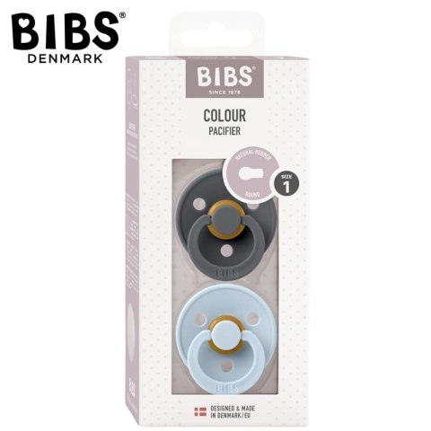 BIBS COLOUR 2-PACK IRON & BABY BLUE S Smoczek Uspokajający kauczuk Hevea BIBS COLOUR 2-PACK IRON & BABY BLUE S Smoczek Uspokajający kauczuk Hevea