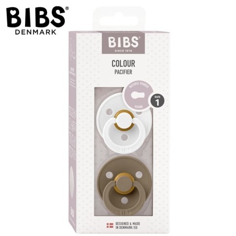 BIBS COLOUR 2-PACK WHITE & DARK OAK S Smoczek Uspokajający kauczuk Hevea BIBS COLOUR 2-PACK WHITE & DARK OAK S Smoczek Uspokajający kauczuk Hevea