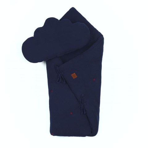 Hi Little One kołderka rożek z podusią z oddychającej organicznej BIO bawełny Navy Hi Little One kołderka rożek z podusią z oddychającej organicznej BIO bawełny Navy